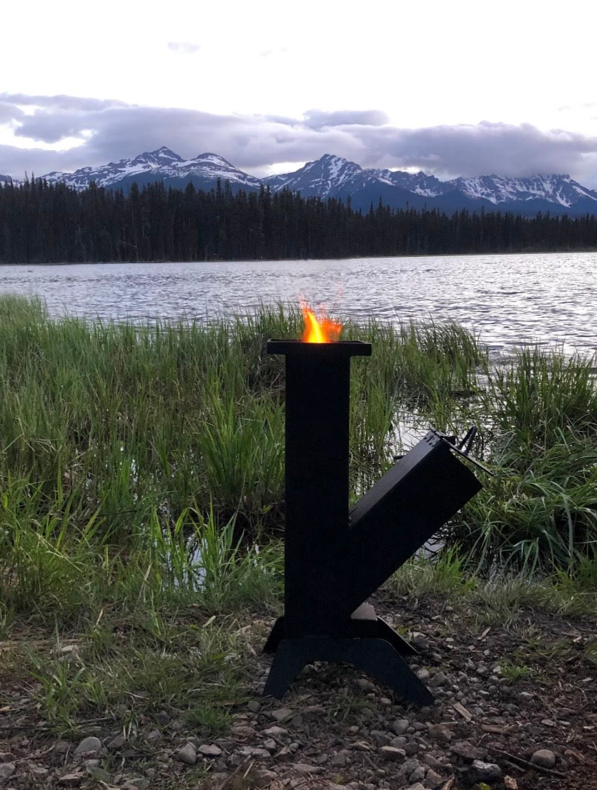 Handmade Steel Rocket Stove – Efficient Outdoor Cooking & Off-Grid Heating