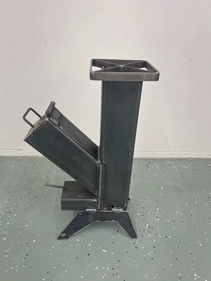 Handmade Steel Rocket Stove – Efficient Outdoor Cooking & Off-Grid Heating