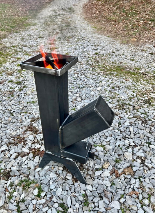 Handmade Steel Rocket Stove – Efficient Outdoor Cooking & Off-Grid Heating
